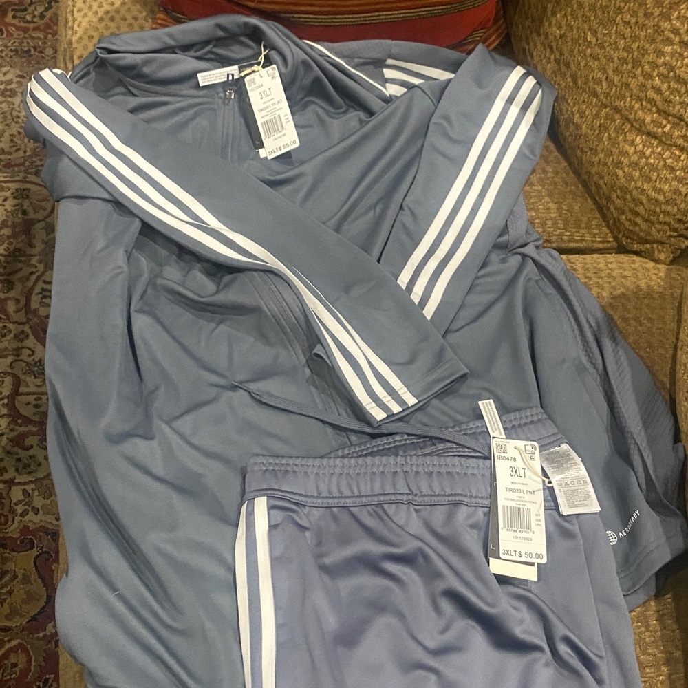Adidas Grey Joggers Matching jacket and pants with White stripes. Only 3XLT